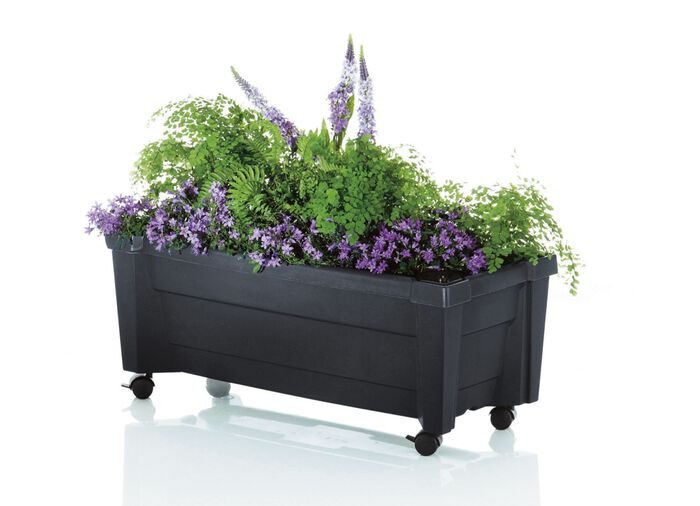 Plantenbak op wielen met peil voor waterstand 