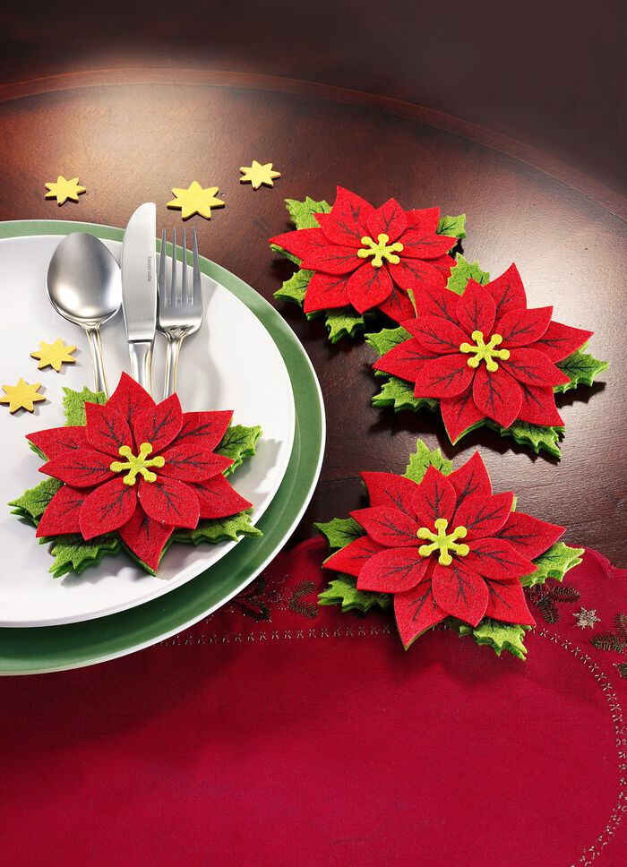 Bestekzakje kerstster, set van 4 