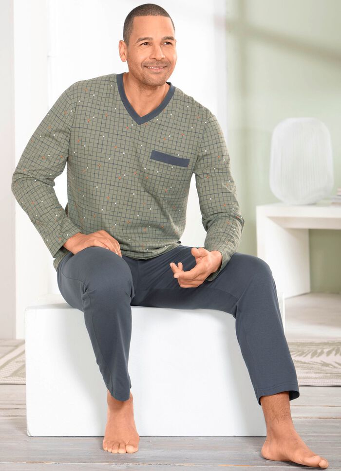 Set van twee pyjama's met V-hals en open zomen 