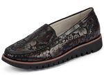 Waldl&auml;ufer mocassinpantoffels met een subtiel glanzend reli&euml;f ZWART-BRUIN