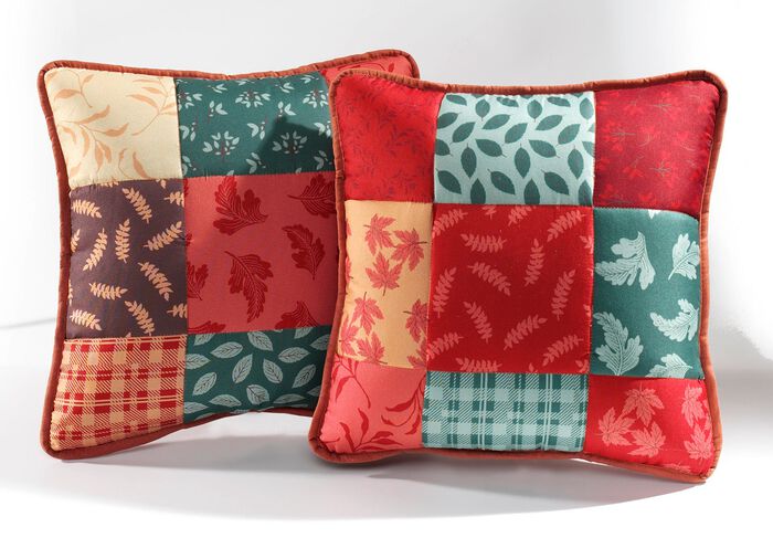 Sprei en kussenslopen in patchwork-look ROOD-GROEN