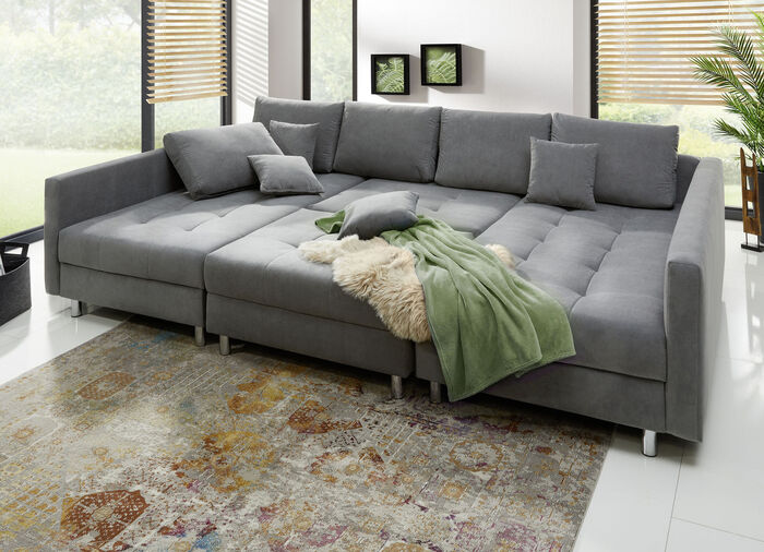 Gestoffeerd meubilair met kruk en kussens GRIJS