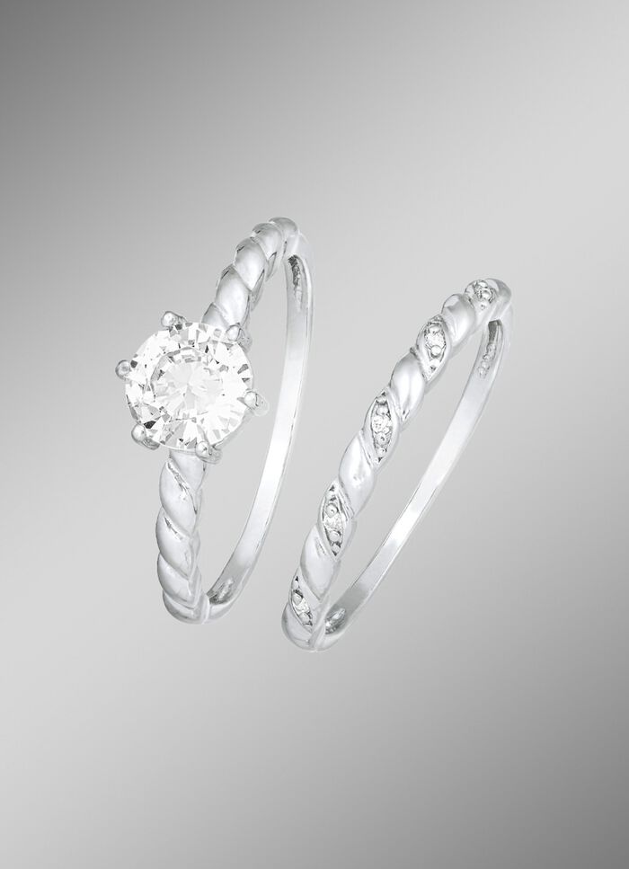 2-delige ringset met synth. zirkonia 
