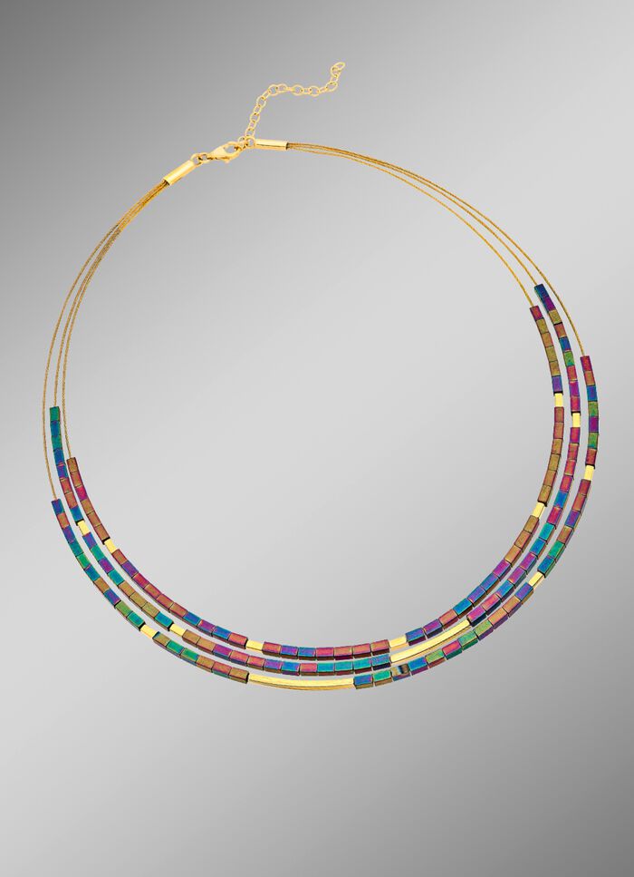 3-rijige ketting met echt kleurrijk hematiet 