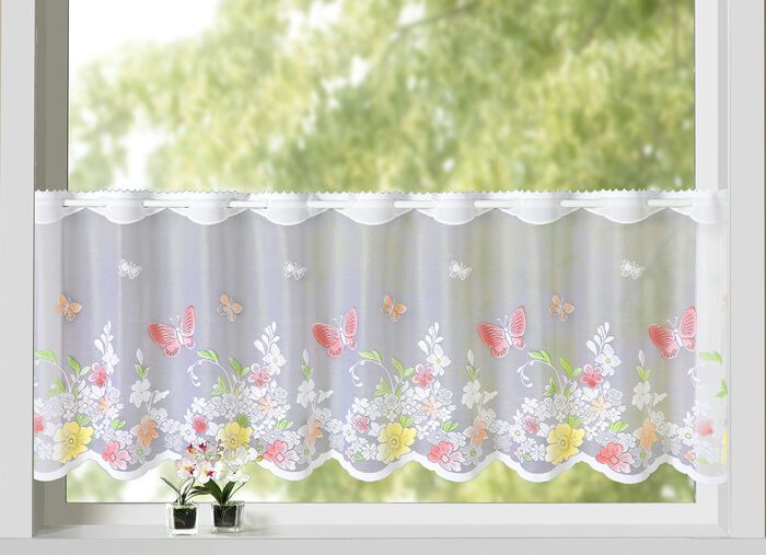 Kort glasgordijn met handgekleurd jacquard 