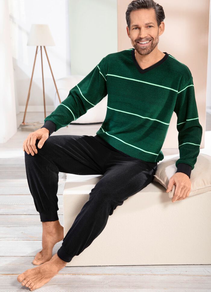 Badstof pyjama met V-hals en manchetten 