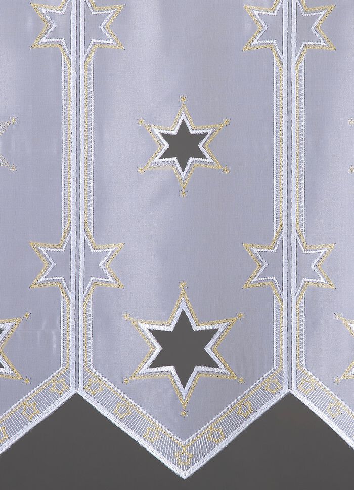 Elegant kort gordijn met Plauen-borduurwerk 