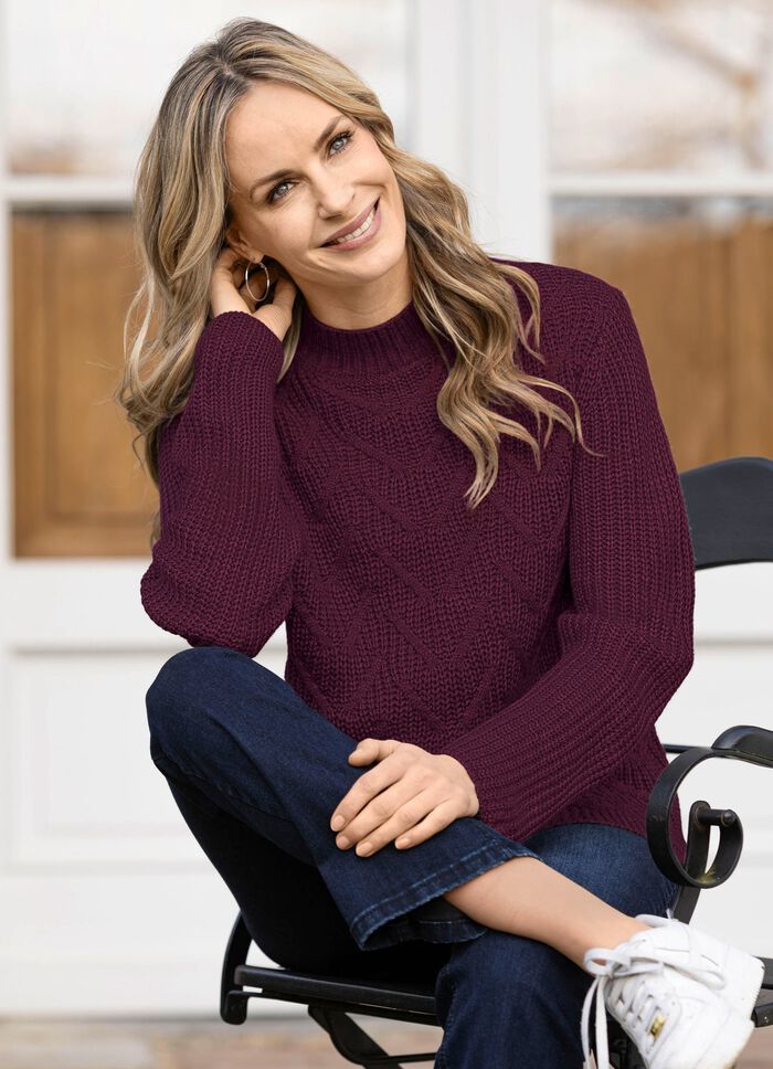 Trui met parelmoeren rand BORDEAUX