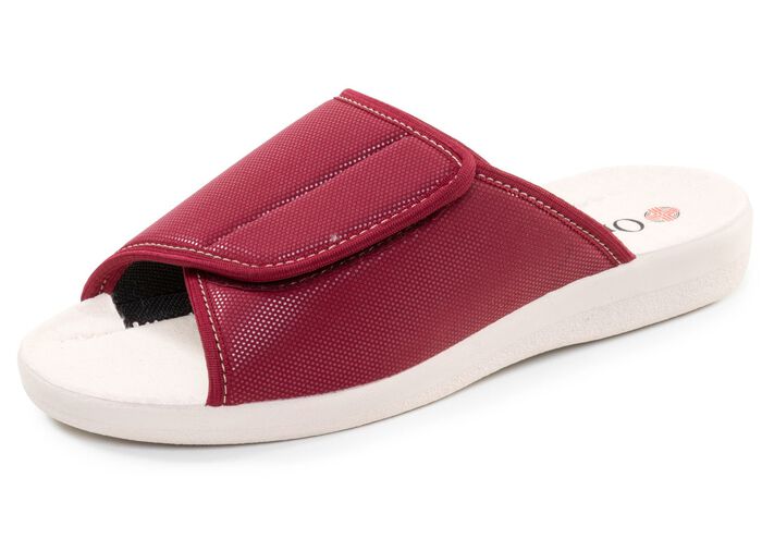 Comfortabele damespantoffels, breedte H, met klittenbandsluiting BORDEAUX