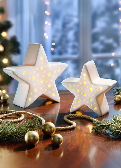 Verlichte porseleinen ster, set van 2 