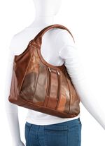 Nappaleer tas met patchwork COGNAC