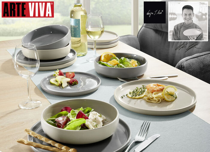Arte Viva 12-delig servies van merksteengoed BEIGE