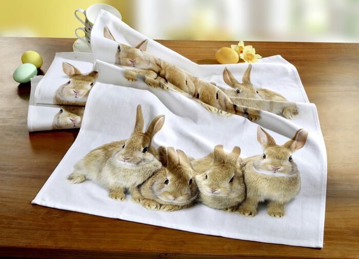 Theedoeken met hazenmotief set van 2 