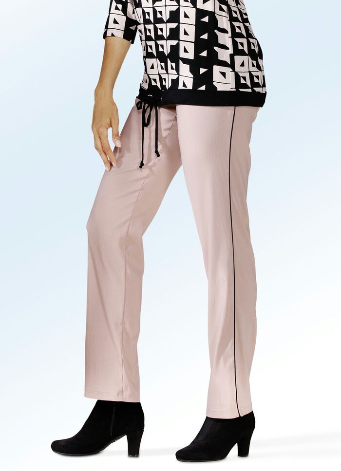 Broek met contrasterende decoratieve biezen ROZENHOUT