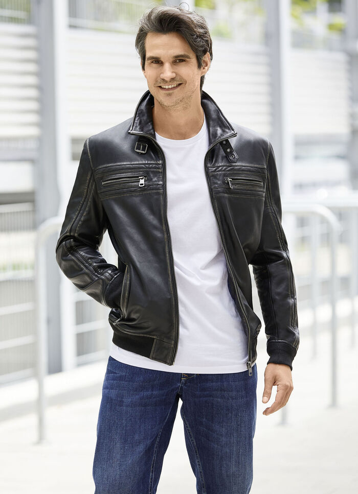 Leren blouson met opstaande kraag 