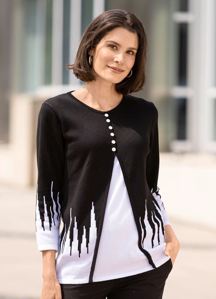 Trui met twinset-look ZWART-WIT