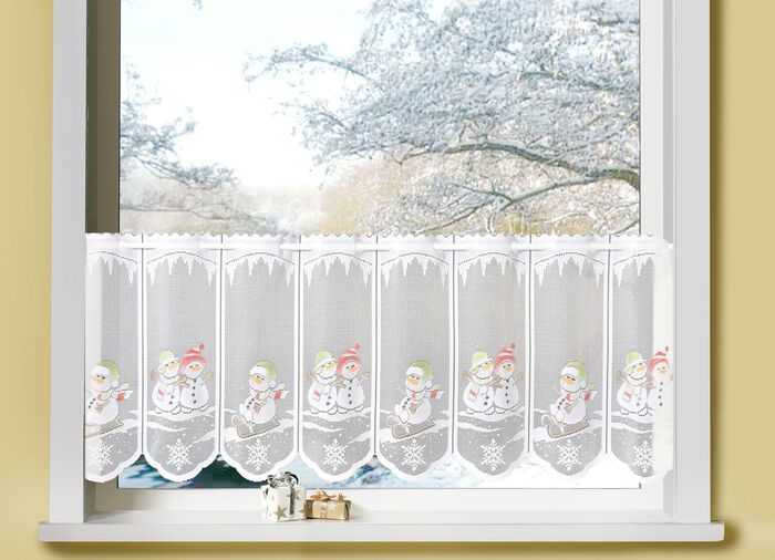 Kort gordijn met sneeuwpoppen 