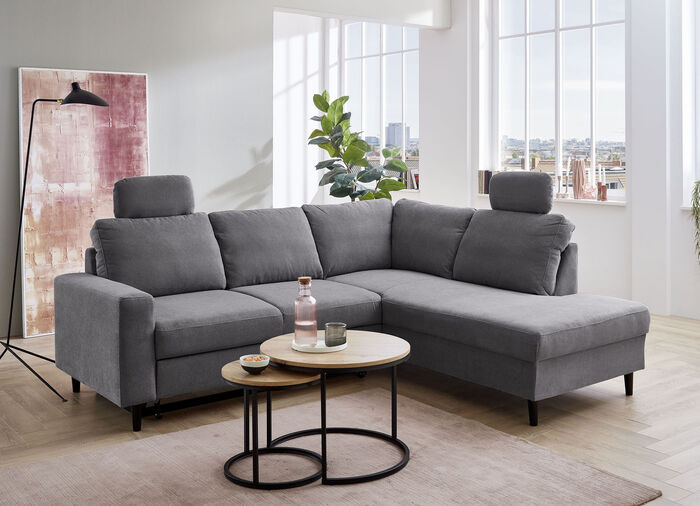 Hoekbank met bedfunctie en voetenbank ANTHRAZIT