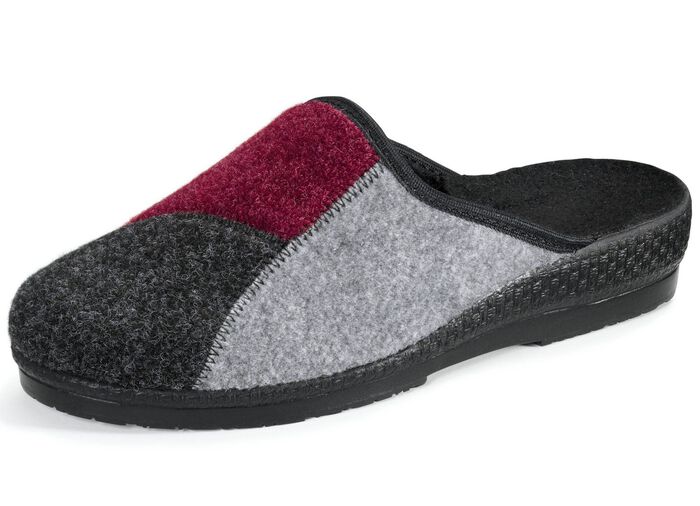 Klassieke damespantoffels, breedte H, in een textielmix GRIJS-BORDEAUX
