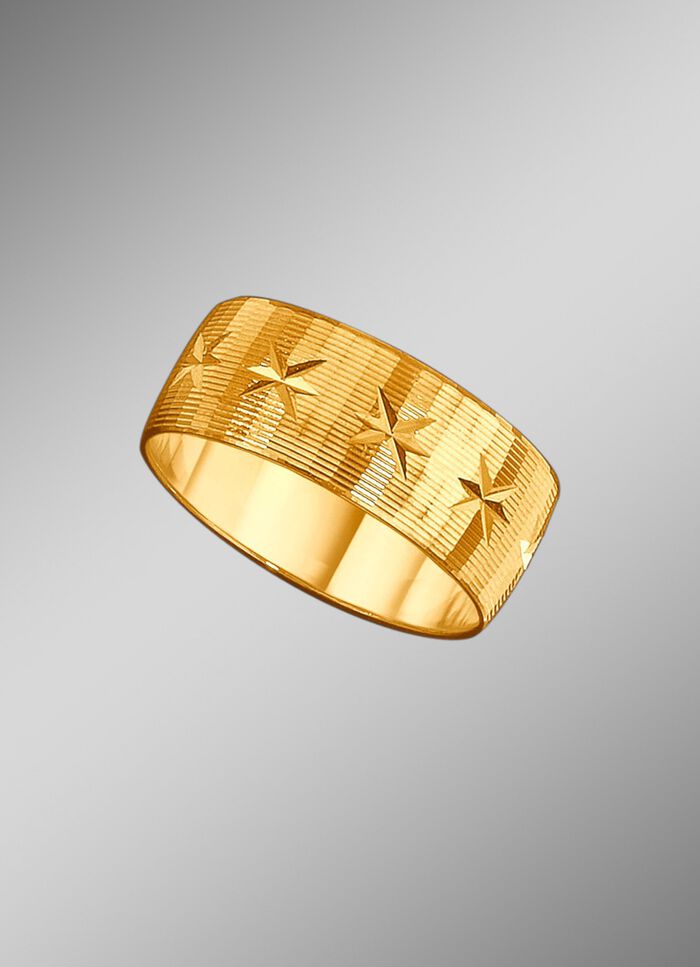 Trouwring met diamanten laag met diamantgroeven en kleine sterren 