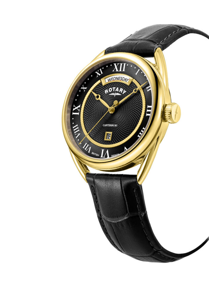 Rotary quartz herenhorloge met leren band 