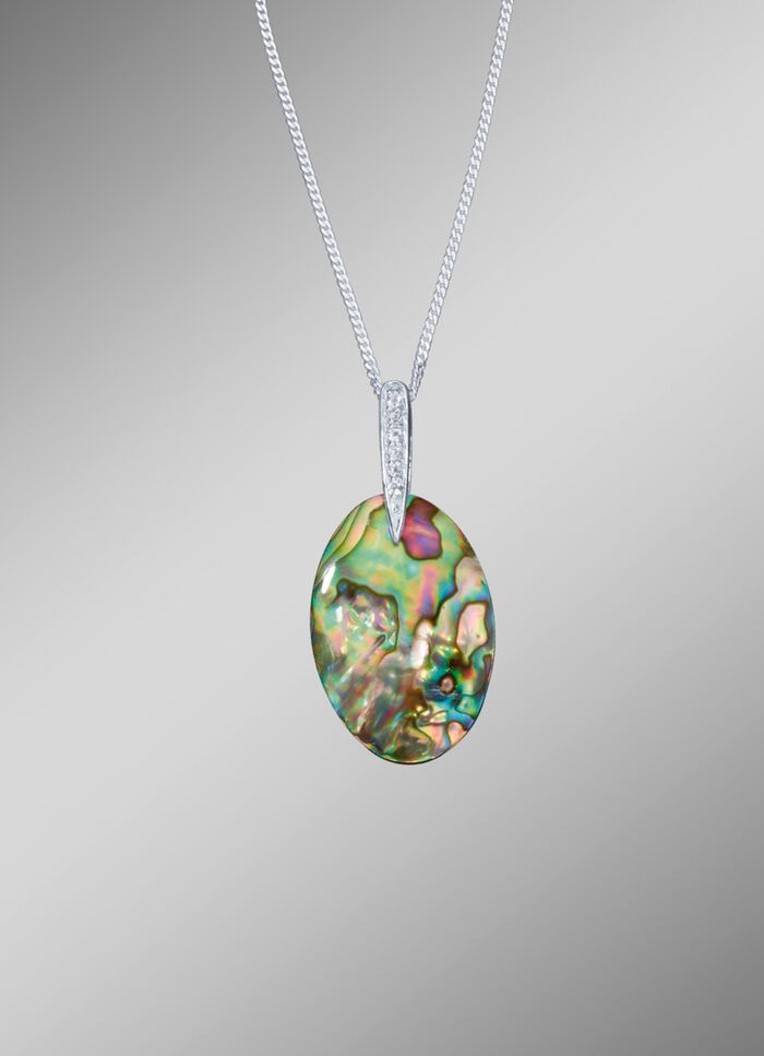 Kettinghanger van echt parelmoer van zeeoren, met pantserketting 