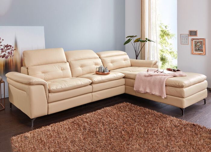 Met leer beklede hoek met relaxfunctie BEIGE