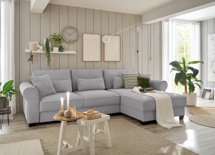 Moderne gestoffeerde hoek met bedfunctie LICHTGRIJS