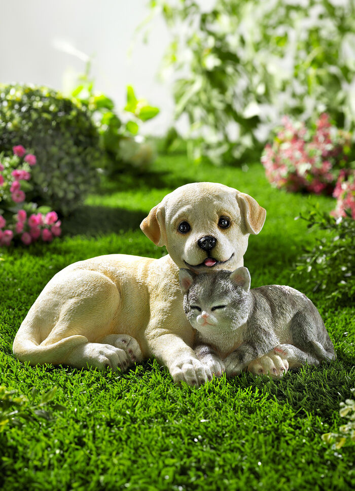 Hond en kat van kunststeen BEIGE-GRIJS-WIT