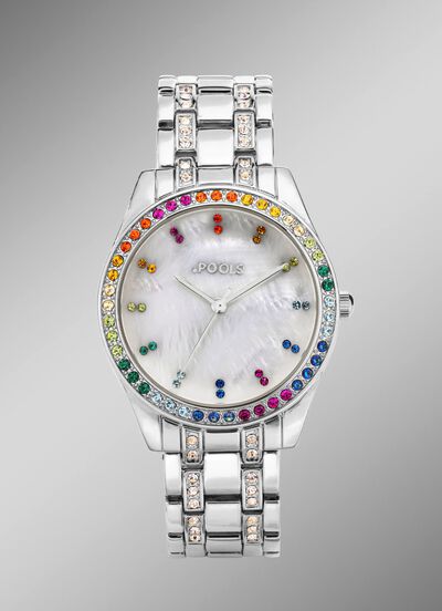 Pools quartz dameshorloge met metalen bandkast 