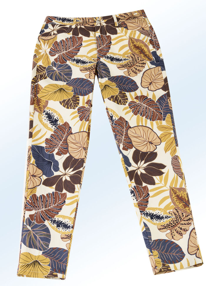Broek met glanzende gekleurde inkjetprint 