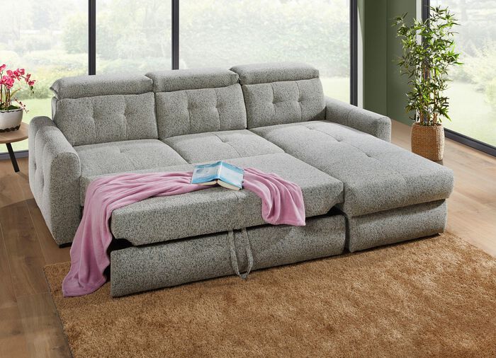 Gestoffeerde hoek met bedfunctie en bedkast GRIJS-GROEN