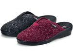 Tweepack klassieke damespantoffels, breedte H, met bedrukt veloursmateriaal 1x BORDEAUX 1x ZWART