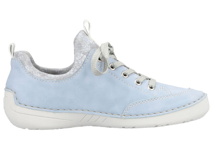 Rieker veterschoen van textiel met bloemenprint en metallic glans LICHTBLAUWGRIJS