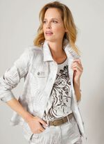 Denim blazer met tonale bladprint 