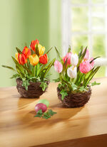 Tulpen in een rieten mand 