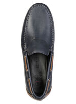 GINO GALANTE, klassieke herenpantoffels, met leren inzetstukken MARINE-COGNAC