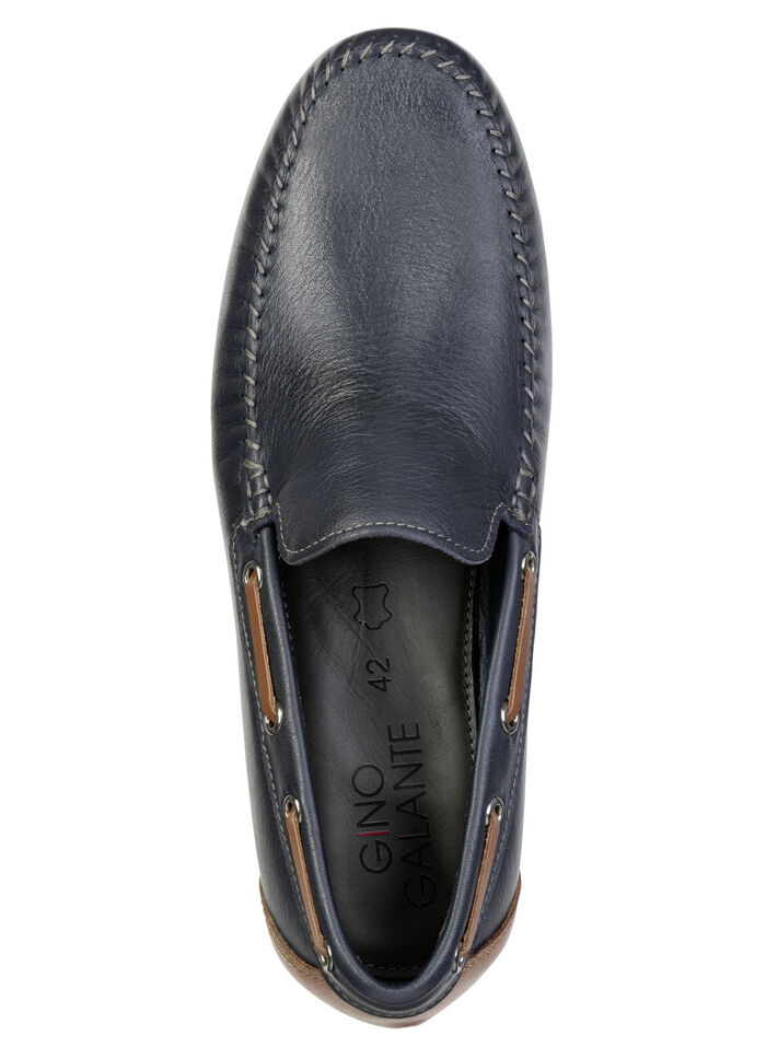 GINO GALANTE, klassieke herenpantoffels, met leren inzetstukken MARINE-COGNAC