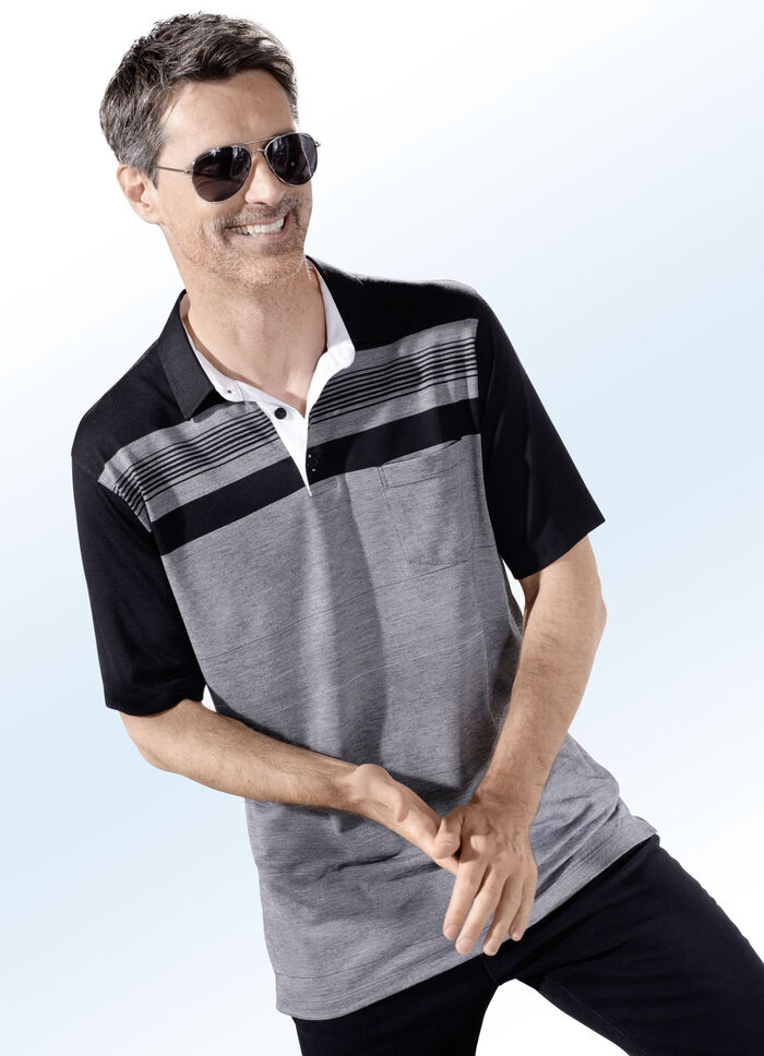 Poloshirt met zijsplitjes GRIJS-ZWART