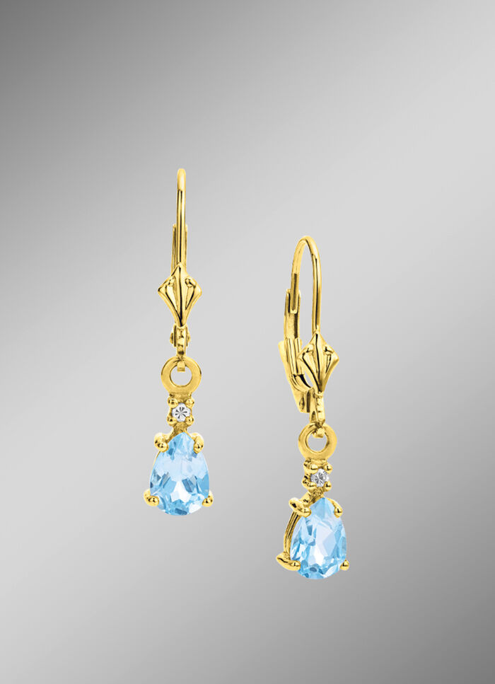 Oorbellen met blauwe topaas en diamanten 