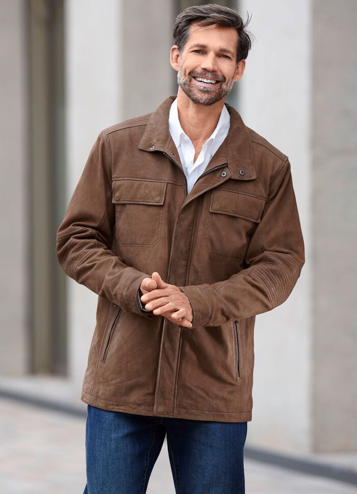 Leren jas met borstzakken 