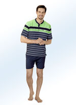 'Klima Komfort'-shortama, met knoopsluiting en garengeverfd dwarsstrependessin, van Hajo 