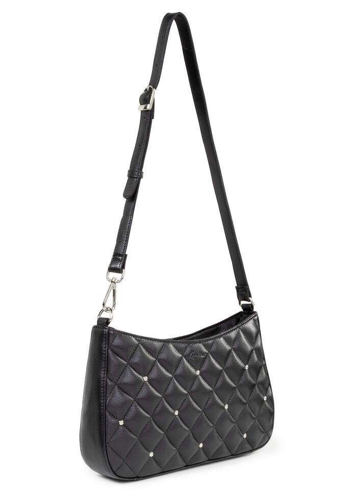 Laurina tas met trendy quilting en decoratieve klinknagels ZWART