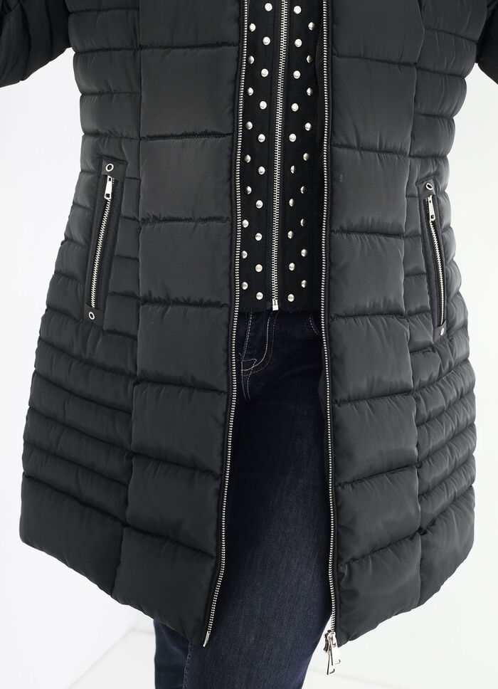 Lange jas met lussen op de afneembare capuchon 