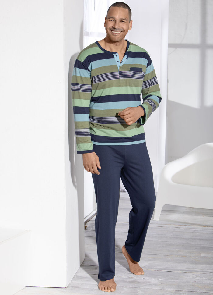 Pyjama met knoopsluiting, garengeverfd gestreept dessin / duurzame katoenteelt 