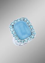 Handgemaakte damesring met aquamarijn en blauwe topaas 