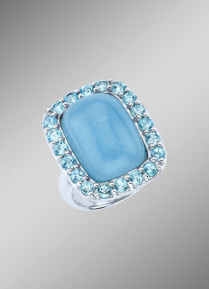 Handgemaakte damesring met aquamarijn en blauwe topaas 