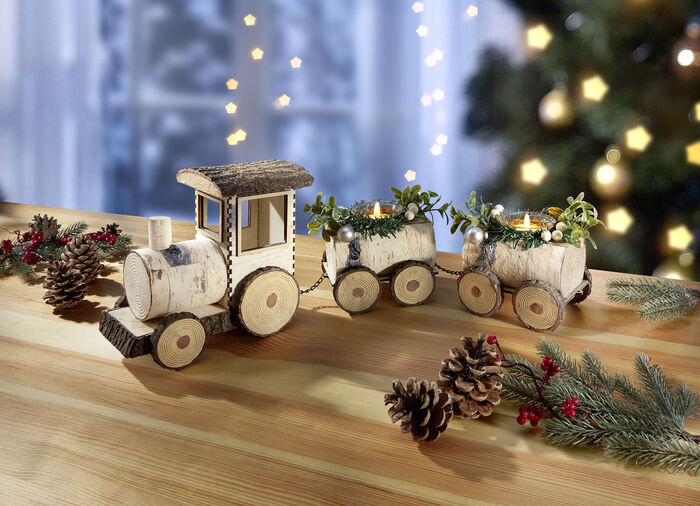 Theelichthouder "Houten Trein" 