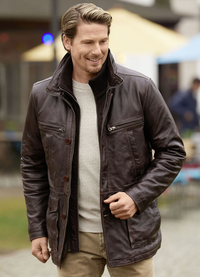 Leren jas met uitneembaar vestinzetstuk 