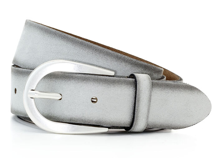 Trendy damesriem, gemaakt van leer, 3,5 cm breed HELLGRAU